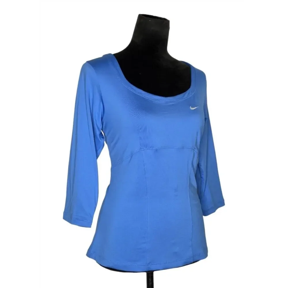 Nike Dri-FIT Blue 3/4 Sleeve Athletic Running Workout Top Quick Dry Athleisure L